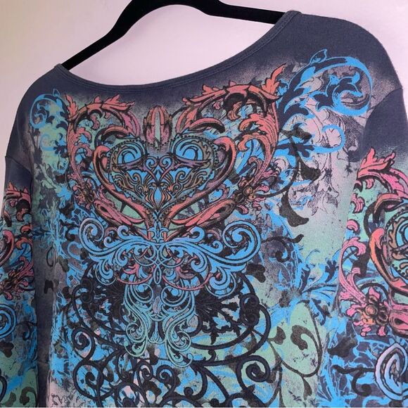 Vintage Essentials Size 1X Graphic V Neck Top Pastel Y2K Fairy Whimsical - Picture 7 of 8